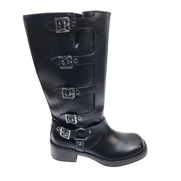 Black Wild Fable Buckle Strap Knee-High Boots Size 10 Womens Faux Leather - Picture 6 of 8